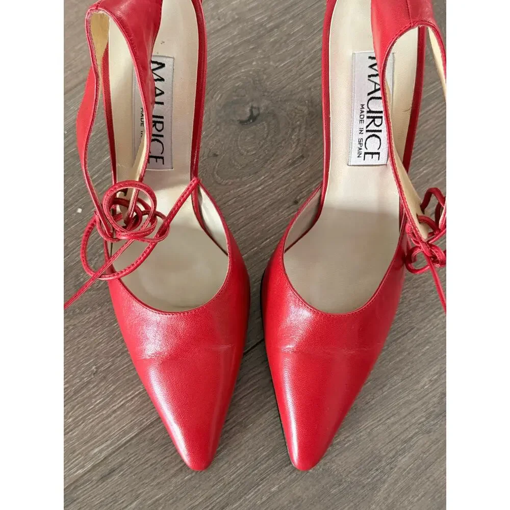 Maurice Vintage‎ Leather Red Marilyn Monroe Ankle Strap Heels Made in Spain